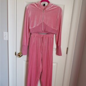 SHEIN Pink Velour Track Suit